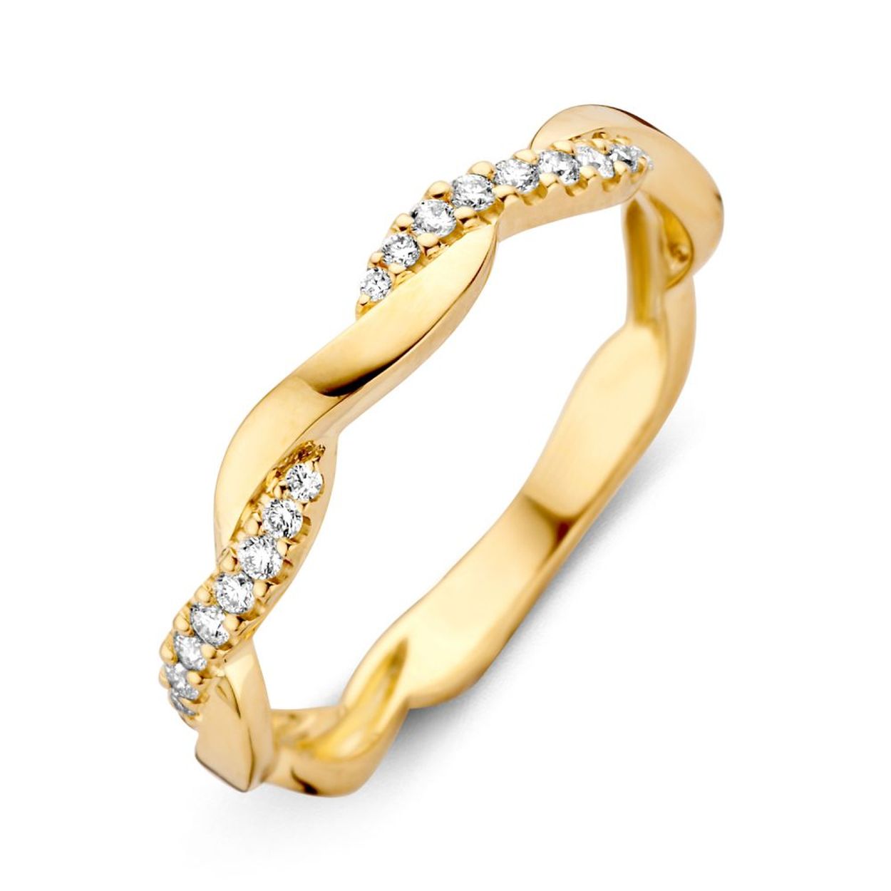 14krt geel gouden ring  briljant 0.14 crt RP116394-54

Caraat diamant totaal 0.14 crt 
Kwaliteit diamantH/SI-1 (Wesselton)