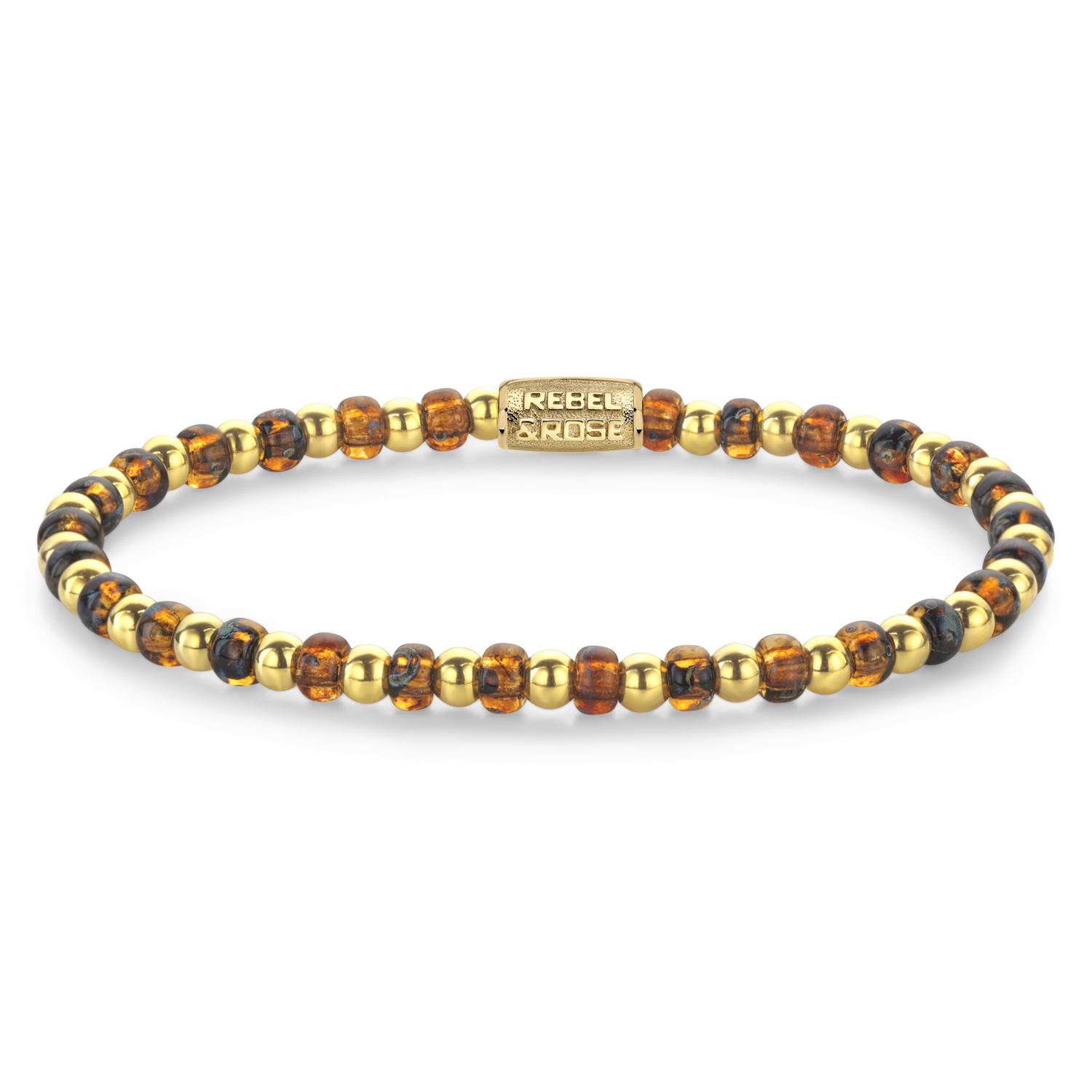 Rebel & Rose Armband Mix Glass Rocks Tiger Gold - 4mm RR-40146-G-S