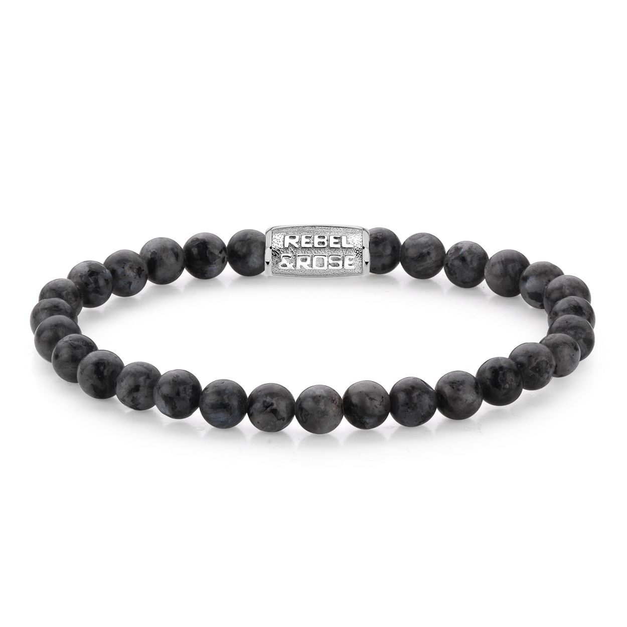 Edelstenen bead armband, handgemaakt van 6mm grijze Larvikite stenen met een zilverkleurige sluiting. Het Rebel & Rose sieraad is makkelijk te combineren met andere zilveren, leren of kralenarmbanden.
Maat M: 17,5 cm
Referentie: RR-60026-S-M