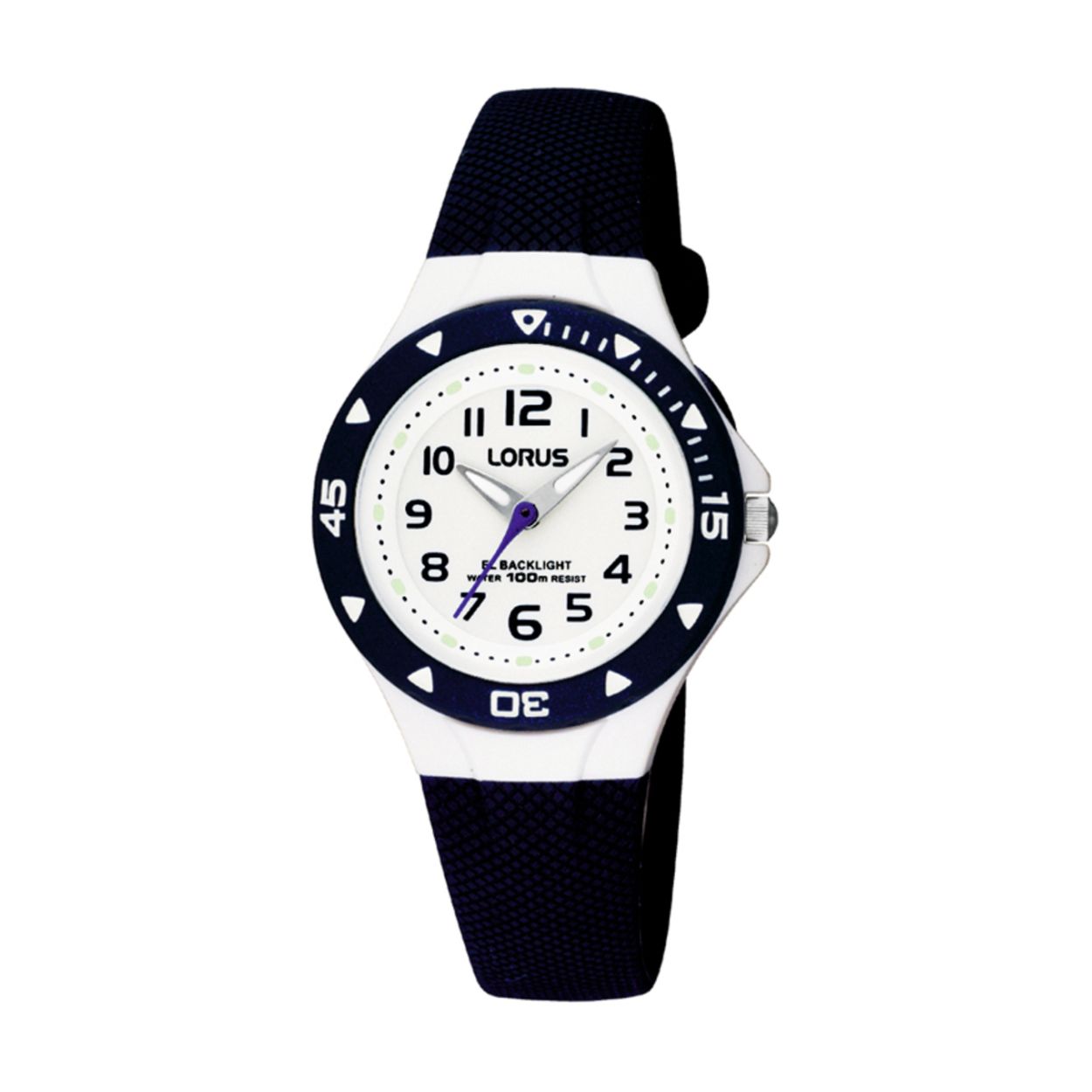 Dit kinderhorloge is van het merk Lorus. Het is een analoog horloge gemaakt van urethaan. De diameter van de kast is 30 mm en de kast is 12.5 mm dik.
De verdere specificaties van het horloge zijn als volgt:
Glassoort: acryl glas
Bandbreedte: 11.5
Kastmateriaal: kunststof
Waterdichtheid: 10 ATM
Techniek: quartz