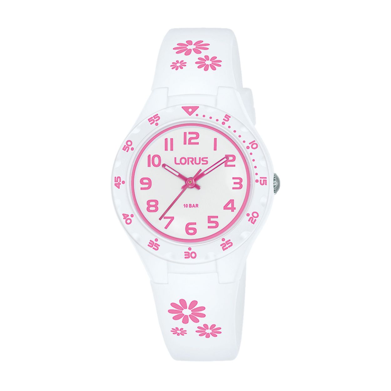 Dit kinderhorloge is van het merk Lorus. Het is een analoog horloge gemaakt van silicoon. De diameter van de kast is 30 mm en de kast is 10 mm dik.
De verdere specificaties van het horloge zijn als volgt:
Glassoort: acryl glas
Bandbreedte: 12
Kastmateriaal: kunststof
Waterdichtheid: 10 ATM
Techniek: quartz