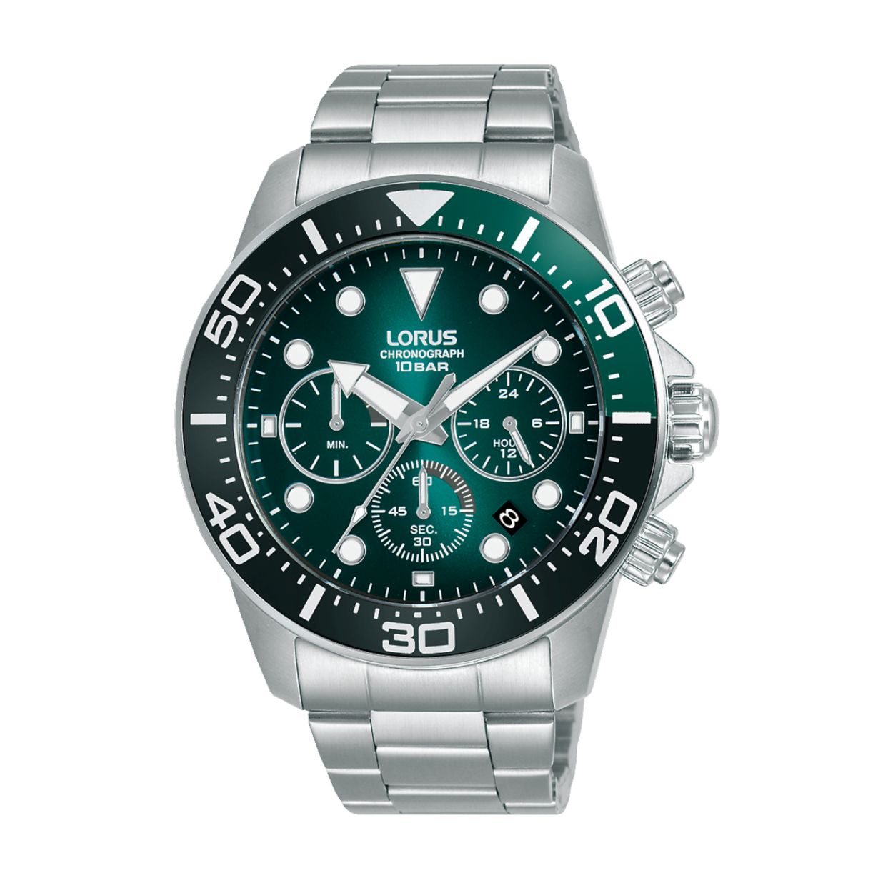 Dit herenhorloge is van het merk Lorus. Het is een chronograaf horloge gemaakt van staal. De diameter van de kast is 43 mm en de kast is 12.5 mm dik.
De verdere specificaties van het horloge zijn als volgt:
Glassoort: hardlex mineraal glas
Bandbreedte: 20
Kastmateriaal: staal
Waterdichtheid: 10 ATM
Techniek: quartz