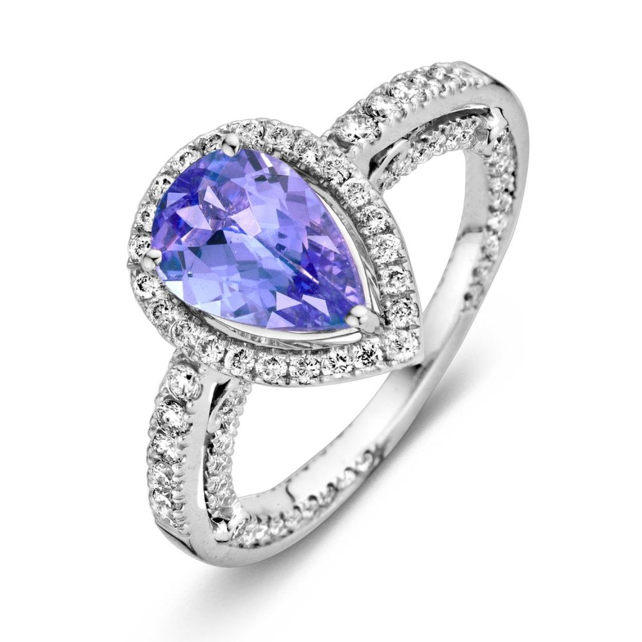 Ring witgoud Tanzaniet en briljant Maat 54