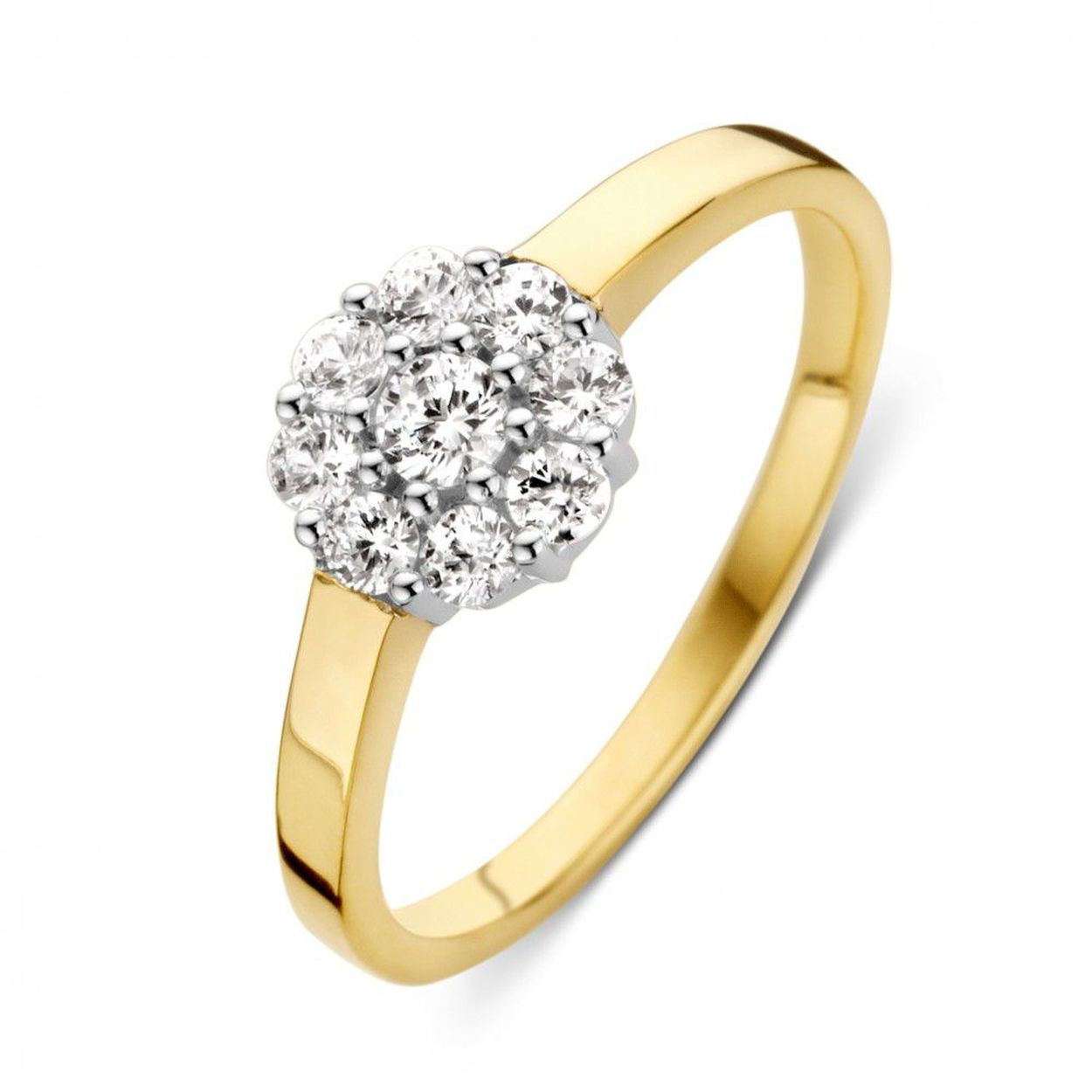 gouden ring, rozet+zirconias mt56