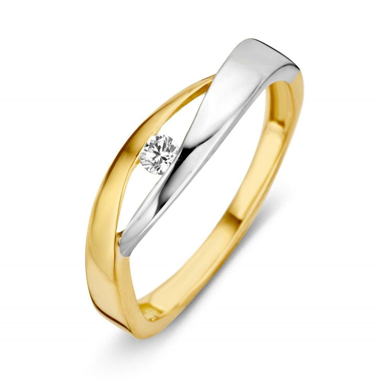 14 krt Gouden ring bicolor zirkonia Maat 56