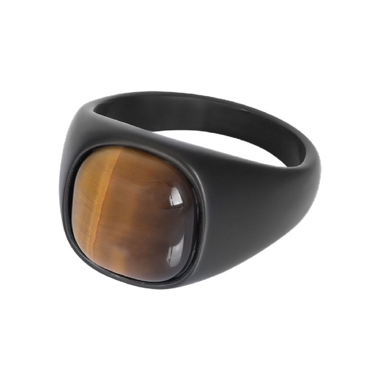 Deze ring is van het merk iXXXi Jewelry. Deze Cadillac ring is mat zwart en heeft een tijgeroog steen. De maat is 20