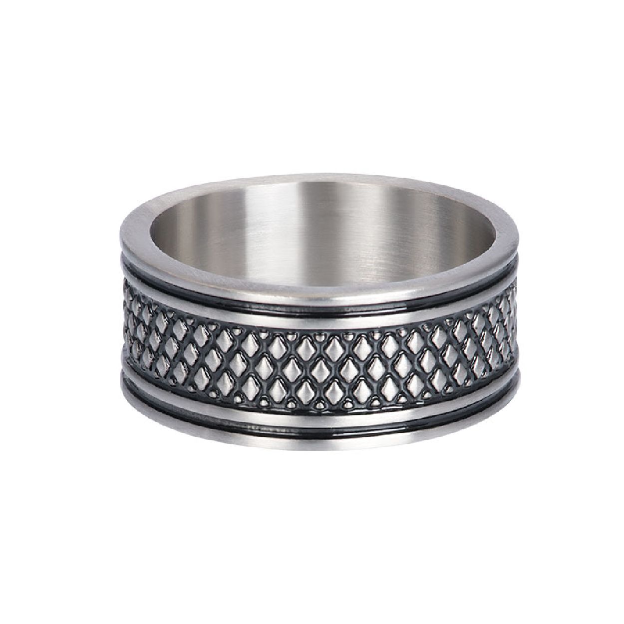 De iXXXi MEN single ring Jaguar is gemaakt van stainless steel en heeft een antiek zilverkleurige uitstraling. De solitaire ring heeft een hoekige vorm en is voorzien van een ingegraveerd ruitpatroon. De antiek zilveren kleur in combinatie met zwart geeft ring Jaguar een stoere uitstraling. De single ring Jaguar is verkrijgbaar in de maten 19 t/m 23. Met welke items uit de iXXXi MEN collectie combineer jij deze antiek zilverkleurige solitaire ring Jaguar?