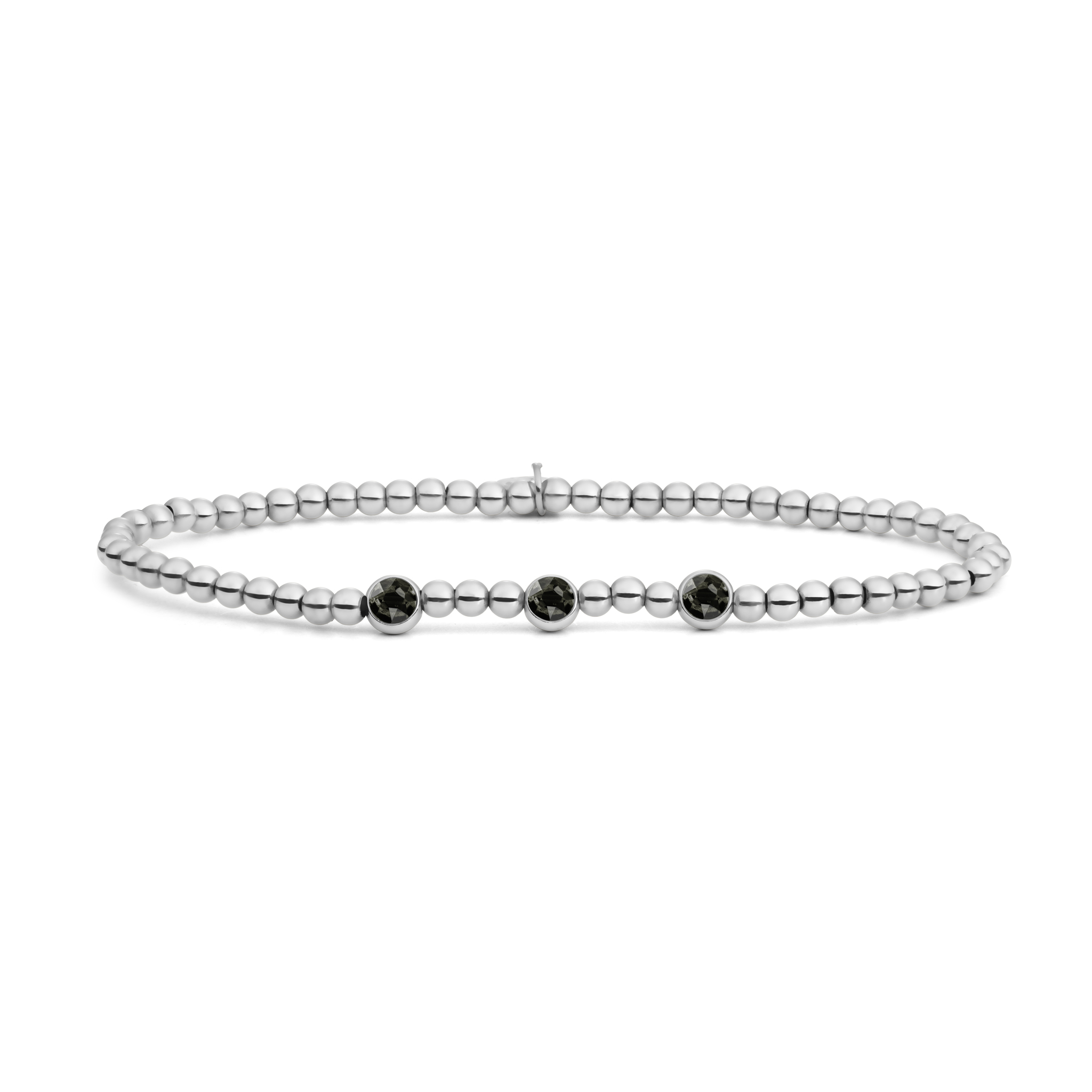 Armband | Zilver - 3 Beads Black CZ