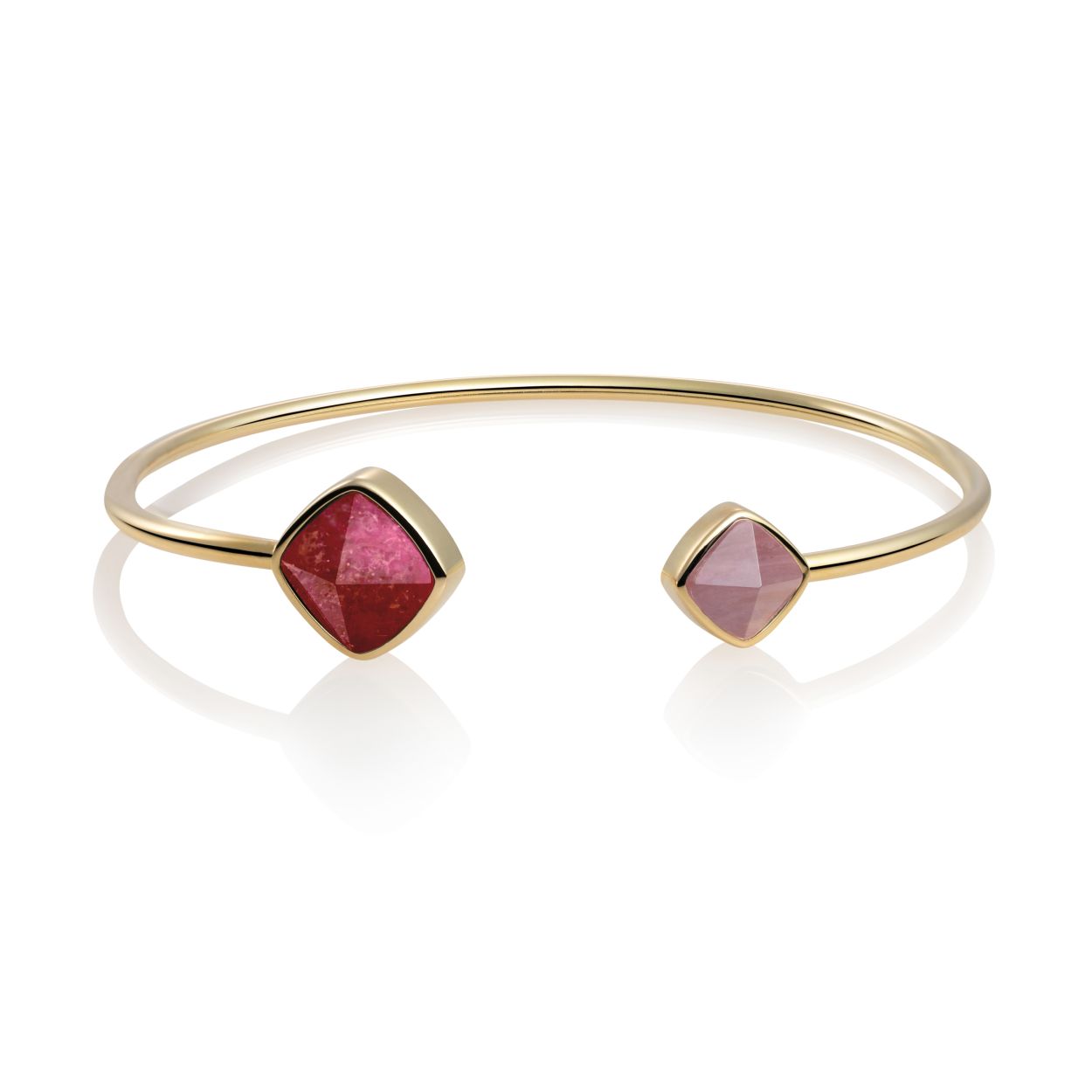 Armband - Goud verguld bangle - Rode Jade & Roze Rodoniet - small