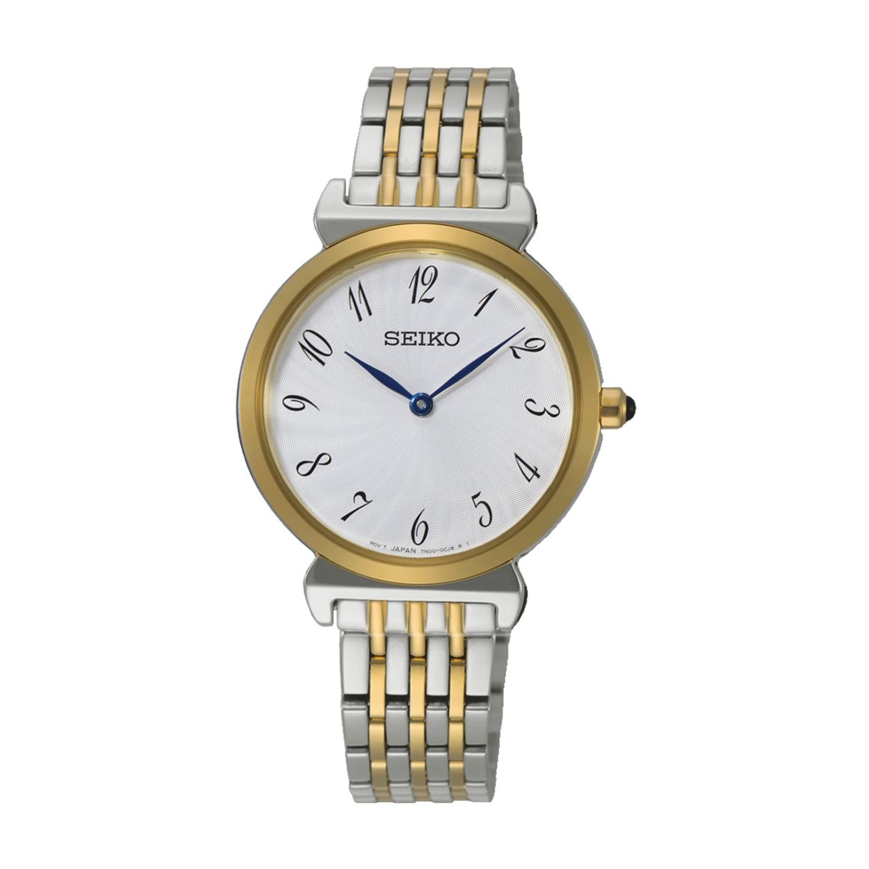 Dit dameshorloge is van het merk Seiko. Het is een analoog horloge gemaakt van staal. De diameter van de kast is 29.6 mm en de kast is 6.5 mm dik.
De verdere specificaties van het horloge zijn als volgt:
Glassoort: hardlex mineraal glas
Bandbreedte: 12
Kastmateriaal: staal
Waterdichtheid: 5 ATM
Techniek: quartz
