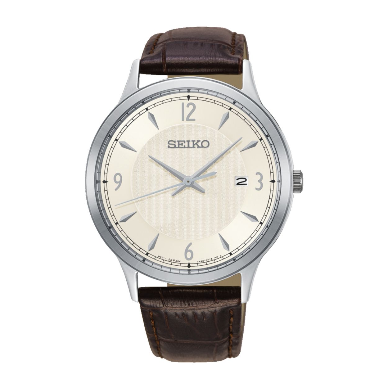 Dit herenhorloge is van het merk Seiko. Het is een analoog horloge gemaakt van leer. De diameter van de kast is 40.4 mm en de kast is 10 mm dik.
De verdere specificaties van het horloge zijn als volgt:
Glassoort: hardlex mineraal glas
Bandbreedte: 18
Kastmateriaal: staal
Waterdichtheid: 10 ATM
Techniek: quartz