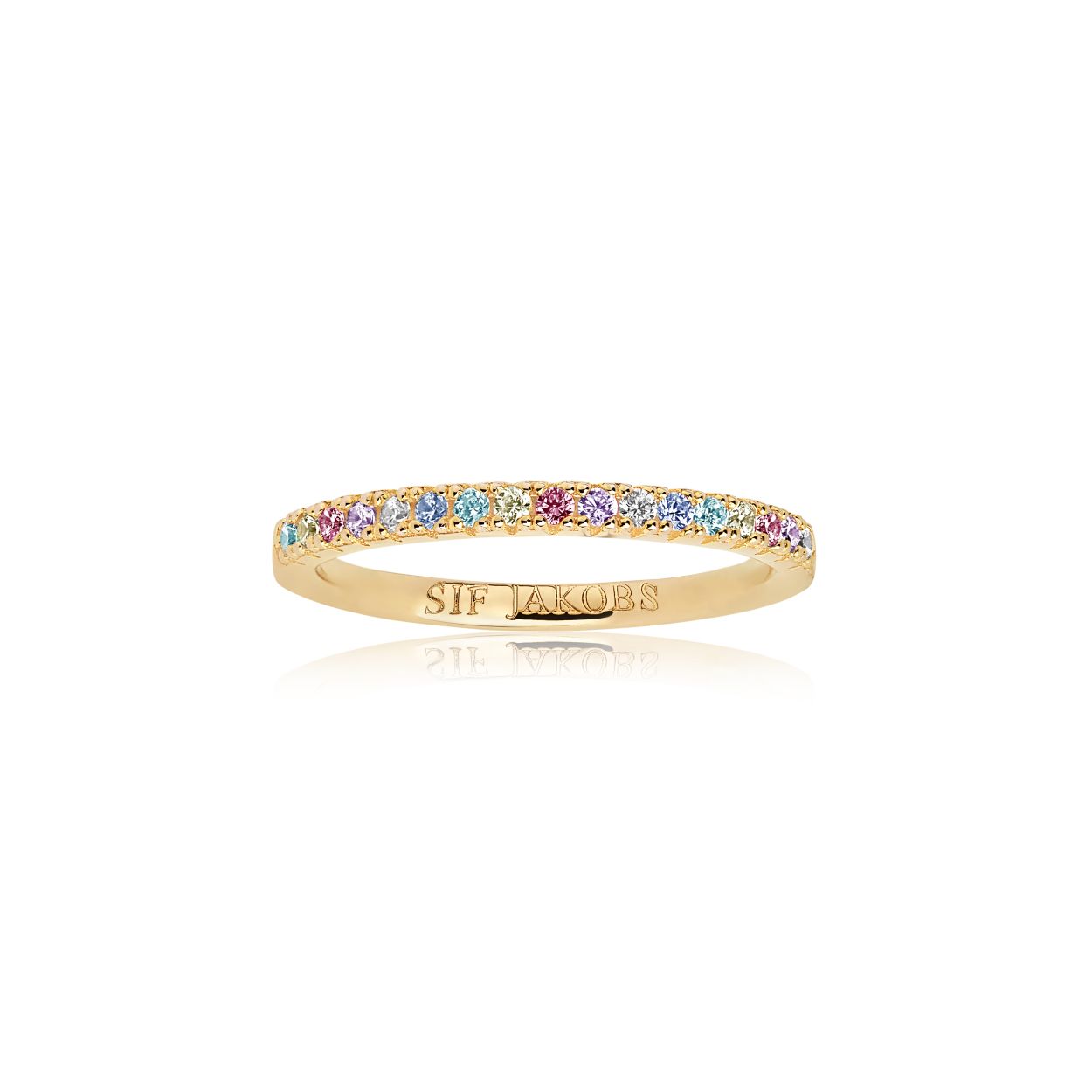 Deze ring is van het merk Sif Jakobs. De kleur van het sieraad is geelgoud. Dit sieraad bevat de edelsteen: zirconia. De kleur van deze edelsteen is: multi.