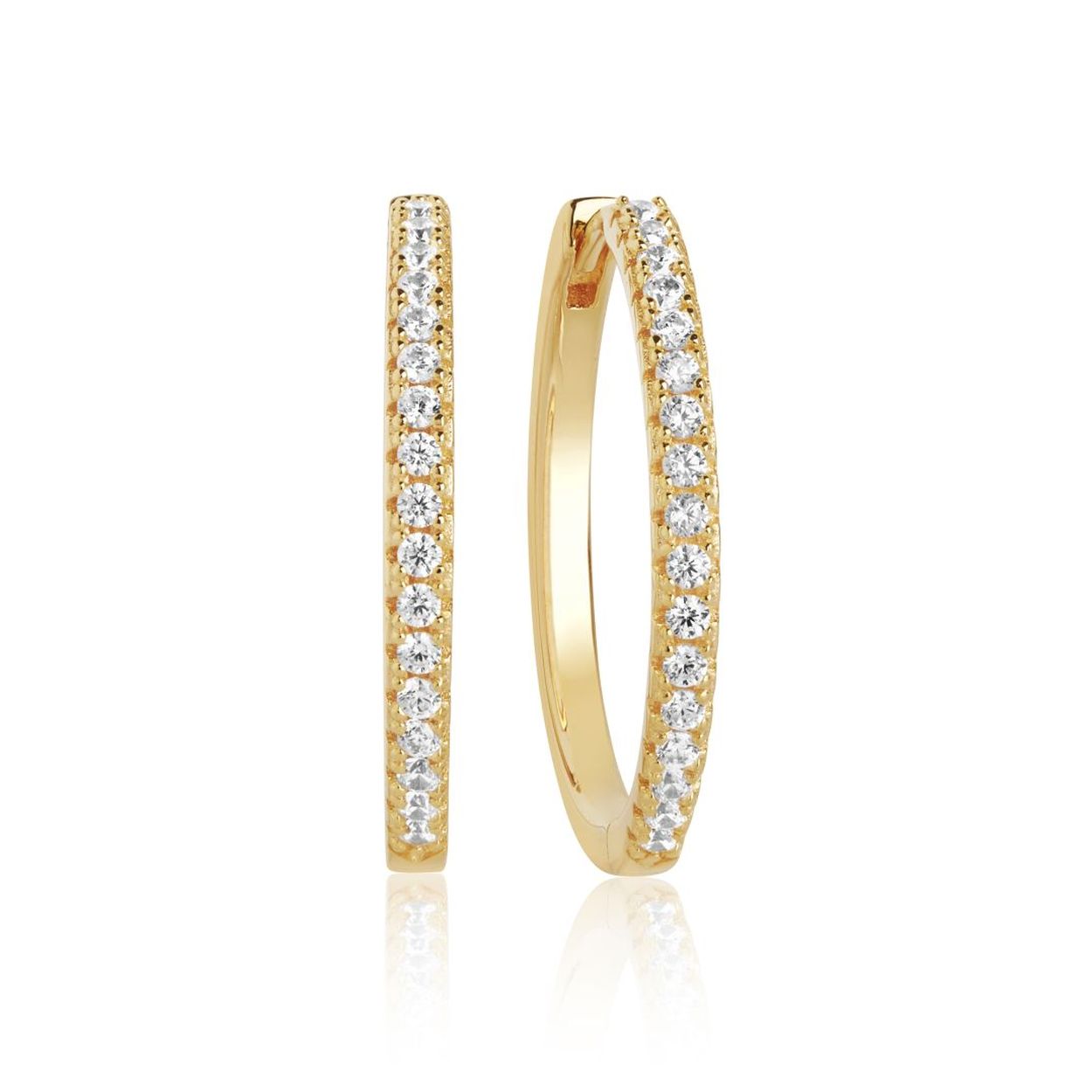 Zilveren oorringen verguld met 18 kt en witte zirkonium uit de 'Ellera' collectie van Sif Jakobs - Diameter: 2,4 cm - Breedte: 2 mm