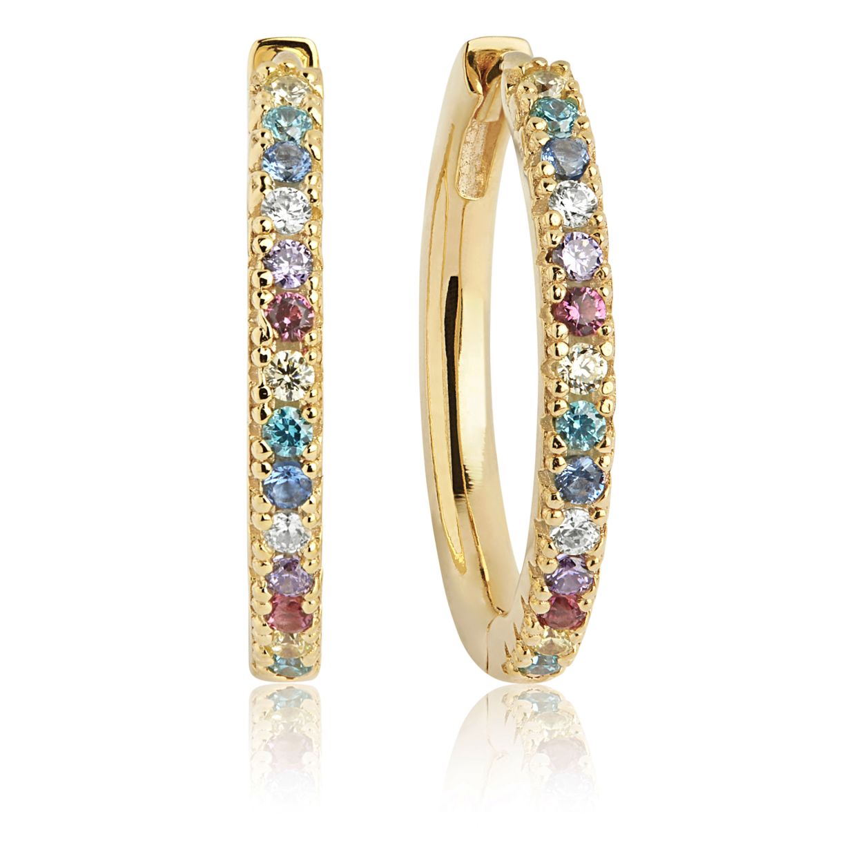 Sif Jakobs oorringen uit de collectie Ellera - Goudkleurige oorringen met multicolor zirkonium steentjes - 2 cm diameter - 2 mm breed