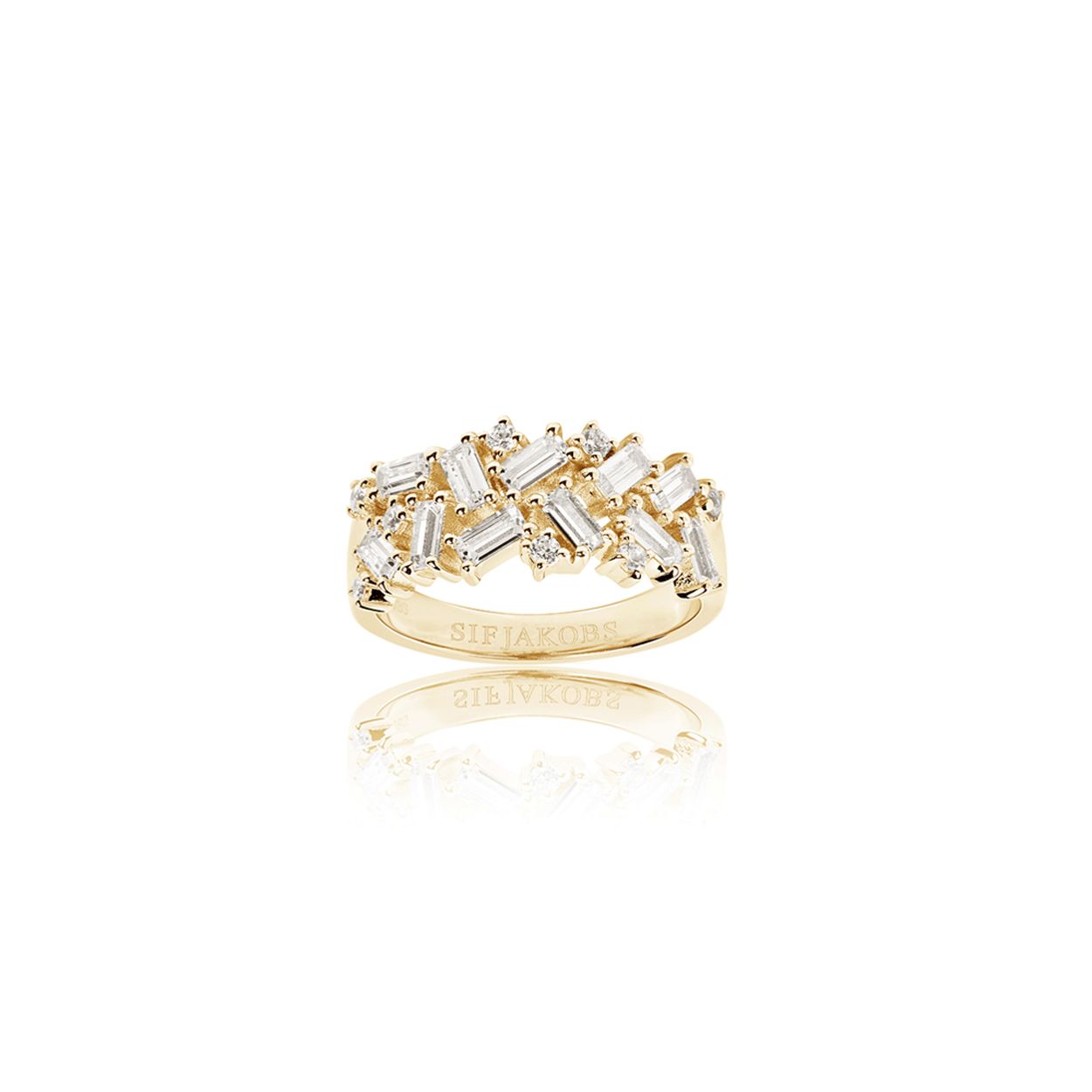 Zilver vergulde ring met verschillende maten en vormen zirkonias