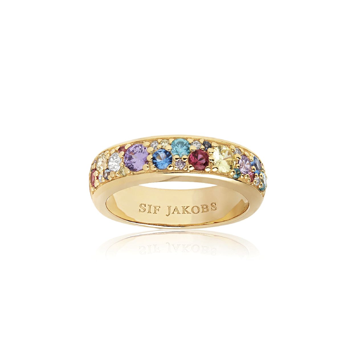 Een ring van het merk Sif Jakobs. De kleur van het sieraad is geelgoud. Dit sieraad bevat de edelsteen: zirconia. De kleur van deze edelsteen is: multi.