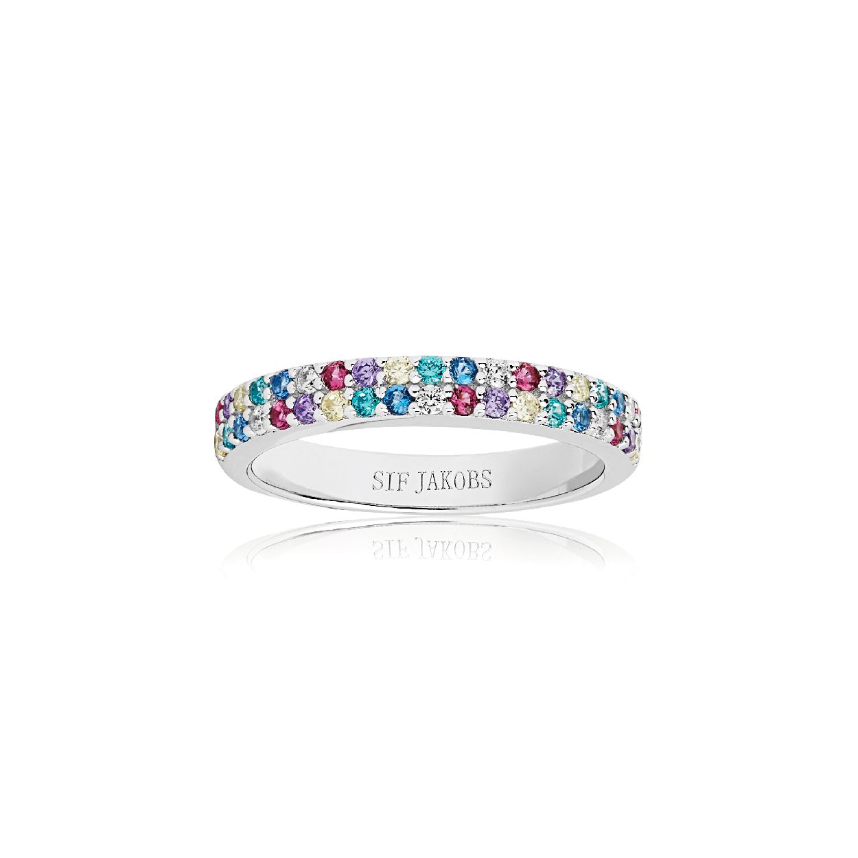 Een ring van het merk Sif Jakobs. De kleur van het sieraad is zilver. Dit sieraad bevat de edelsteen: zirconia. De kleur van deze edelsteen is: multi.