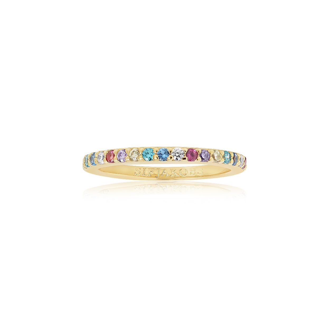 Een ring van het merk Sif Jakobs. De kleur van het sieraad is geelgoud. Dit sieraad bevat de edelsteen: zirconia. De kleur van deze edelsteen is: multi.