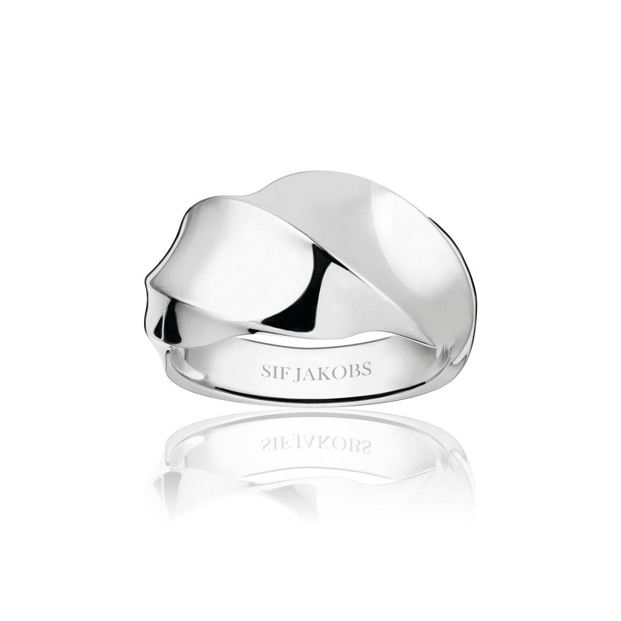 Ring gemaakt van 925 Sterling zilver met rhodium en gepolijst oppervlak.

Ring afmetingen: Breedte 12 mm, dikte 4,6