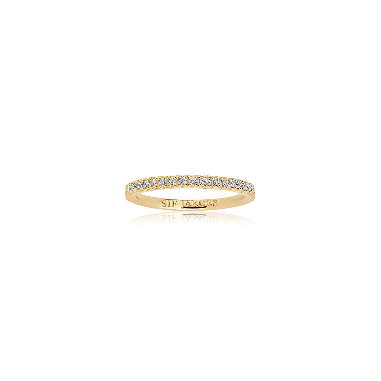 Zilveren ring, verguld met 18 kt - Met witte zirkonium steentjes - 2 mm breed - maat 52 (zie FAQ om je ringmaat te bepalen)