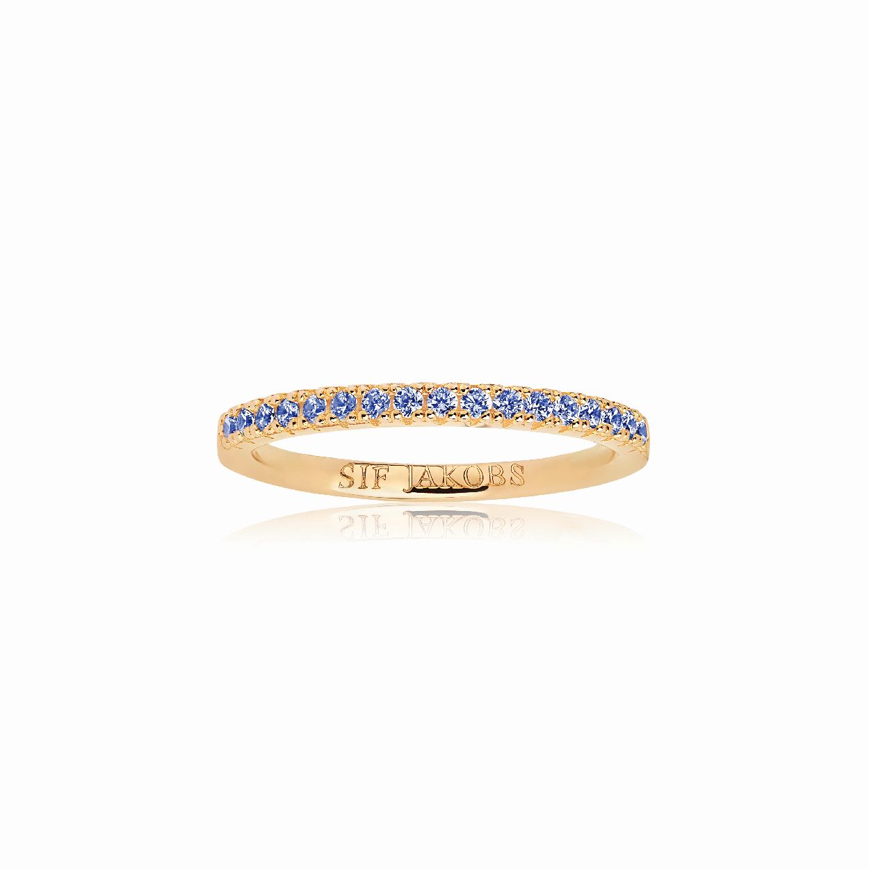 Een ring van het merk Sif Jakobs. De kleur van het sieraad is geelgoud. Dit sieraad bevat de edelsteen: zirconia. De kleur van deze edelsteen is: blauw.