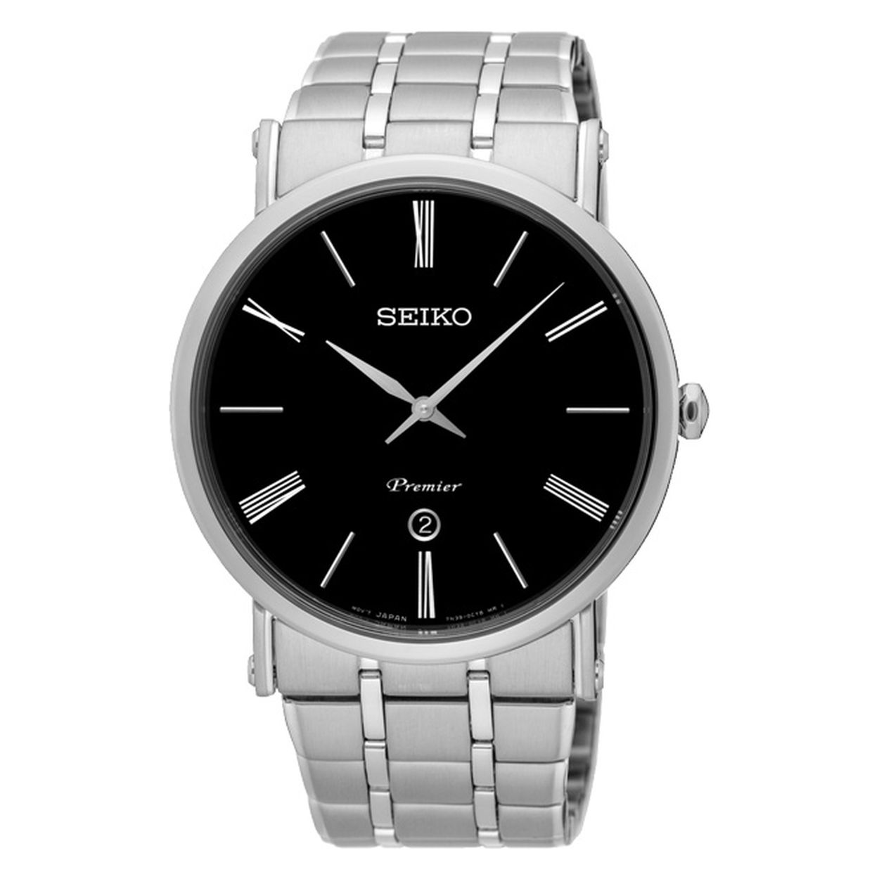 Seiko Premier heren horloge zilverkleurige band, met datum.