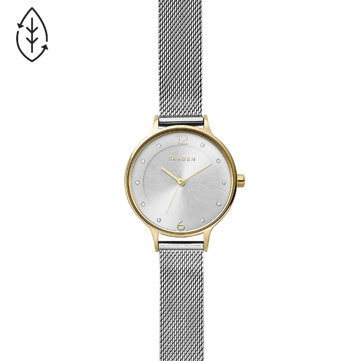 Dit dameshorloge is van het merk Skagen. Het is een  horloge met een band gemaakt van edelstaal . De diameter van de kast is 30 mm.
De verdere specificaties van het horloge zijn als volgt:
Bandbreedte (mm): 12
Kastmateriaal: edelstaal
Techniek: quartz