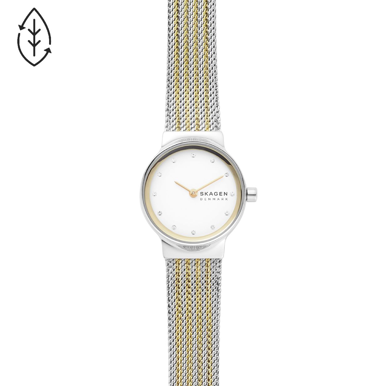 Dit dameshorloge is van het merk Skagen. Het is een  horloge met een band gemaakt van edelstaal . De diameter van de kast is 26 mm.
De verdere specificaties van het horloge zijn als volgt:
Bandbreedte (mm): 14
Kastmateriaal: edelstaal
Techniek: quartz