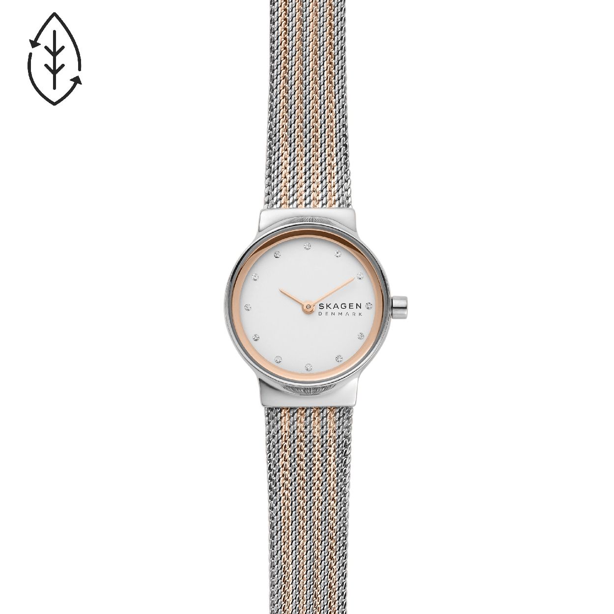 Dit dameshorloge is van het merk Skagen. Het is een  horloge met een band gemaakt van edelstaal . De diameter van de kast is 26 mm.
De verdere specificaties van het horloge zijn als volgt:
Bandbreedte (mm): 14
Kastmateriaal: edelstaal
Techniek: quartz
