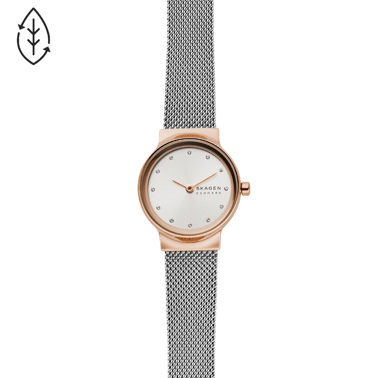Dit dameshorloge is van het merk Skagen. Het is een  horloge met een band gemaakt van edelstaal . De diameter van de kast is 26 mm.
De verdere specificaties van het horloge zijn als volgt:
Bandbreedte (mm): 12
Kastmateriaal: edelstaal
Techniek: quartz