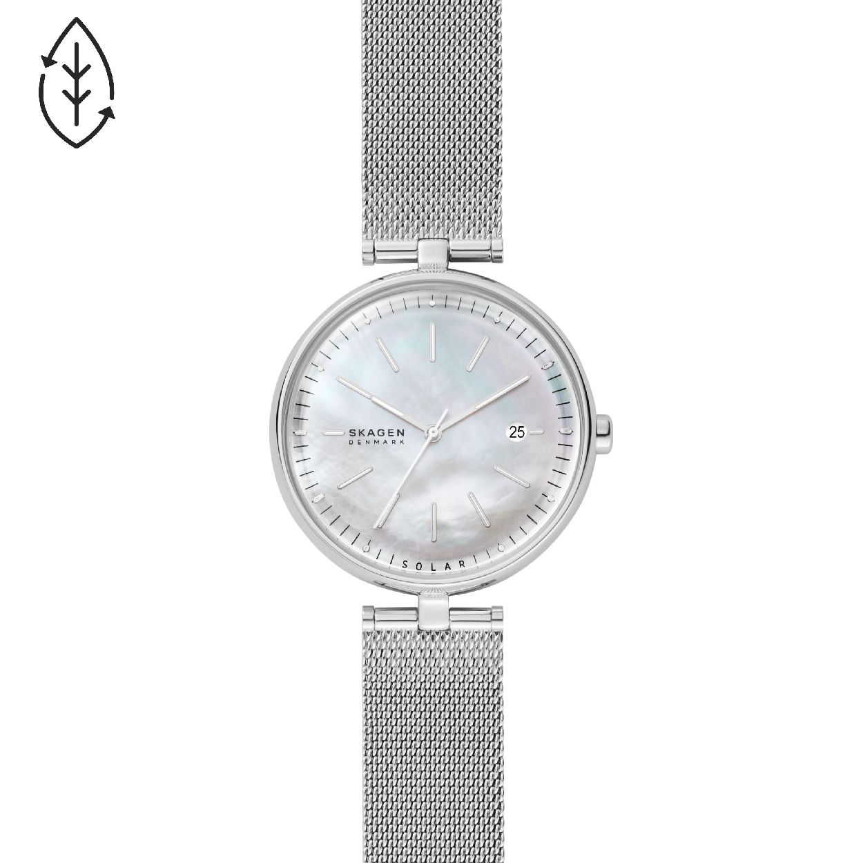 Dit dameshorloge is van het merk Skagen. Het is een  horloge met een band gemaakt van edelstaal. De diameter van de kast is 36 mm.
De verdere specificaties van het horloge zijn als volgt:
Bandbreedte (mm): 16
Kastmateriaal: edelstaal
Techniek: solar