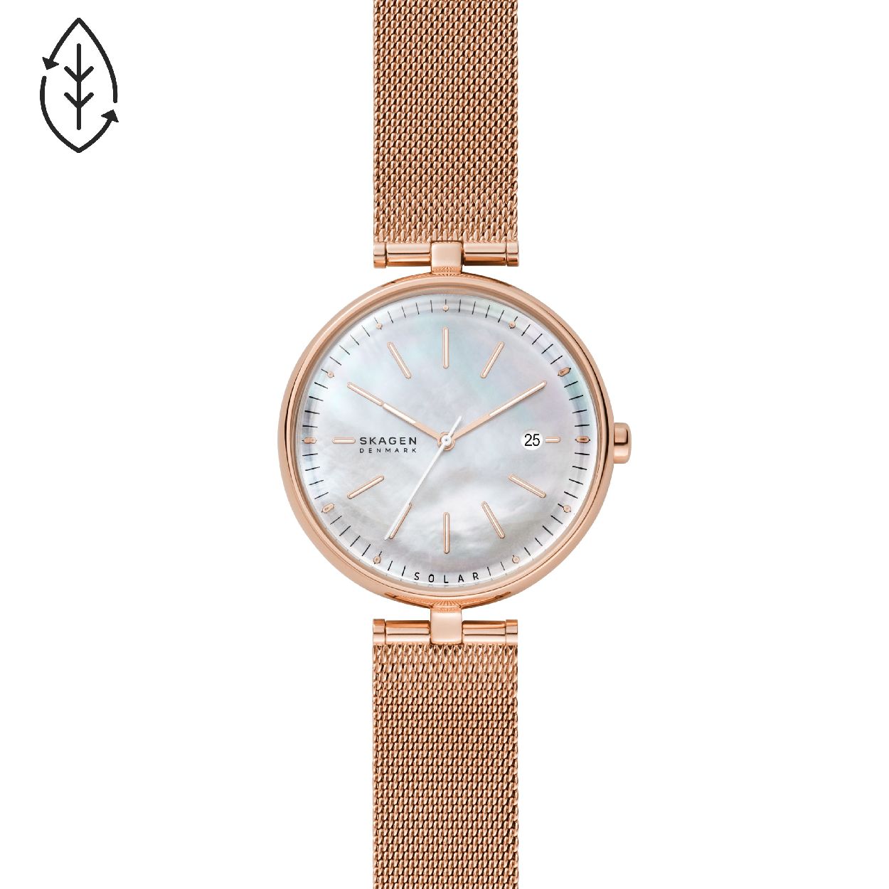 Dit dameshorloge is van het merk Skagen. Het is een  horloge met een band gemaakt van edelstaal. De diameter van de kast is 36 mm.
De verdere specificaties van het horloge zijn als volgt:
Bandbreedte (mm): 16
Kastmateriaal: edelstaal
Techniek: solar