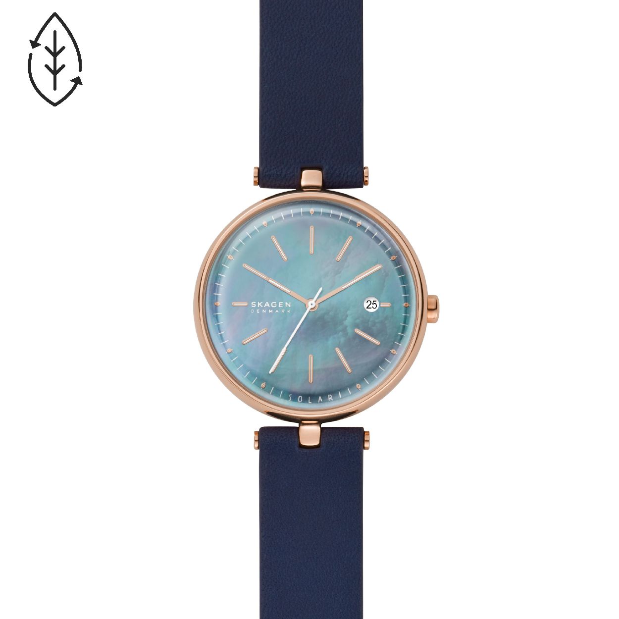 Dit dameshorloge is van het merk Skagen. Het is een  horloge met een band gemaakt van leer. De diameter van de kast is 36 mm.
De verdere specificaties van het horloge zijn als volgt:
Bandbreedte (mm): 16
Kastmateriaal: edelstaal
Techniek: solar