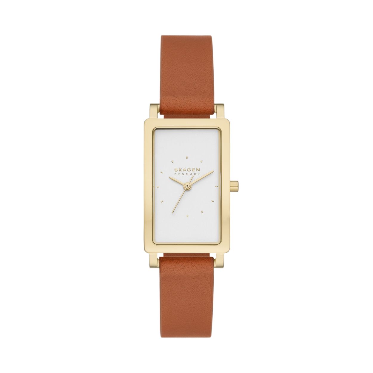 Deze Hagen heeft een tankkast van 43�x�22�mm met een witte gezandstraalde wijzerplaat, uurwerk met drie wijzers en een bagage leren bandje. Het horlogebandje is verwisselbaar.