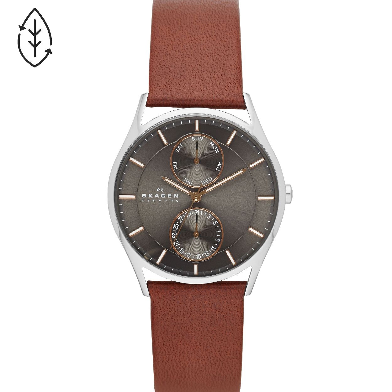 Dit herenhorloge is van het merk Skagen. Het is een multi horloge met een band gemaakt van leer. De diameter van de kast is 40 mm.
De verdere specificaties van het horloge zijn als volgt:
Bandbreedte (mm): 22
Kastmateriaal: edelstaal
Techniek: quartz