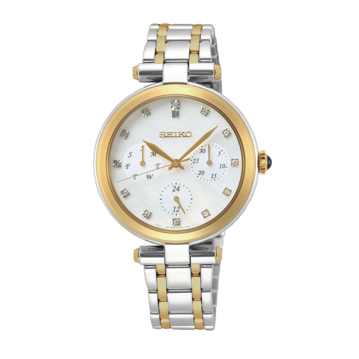 Dit dameshorloge is van het merk Seiko. Het is een analoog horloge gemaakt van staal. De diameter van de kast is 32.5 mm en de kast is 7.5 mm dik.
De verdere specificaties van het horloge zijn als volgt:
Glassoort: saffier glas
Bandbreedte: 13
Kastmateriaal: staal
Waterdichtheid: 5 ATM
Techniek: quartz