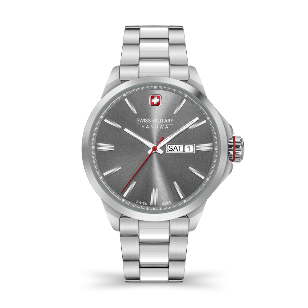 Dit herenhorloge is van het merk Swiss Military Hanowa. Het is een horloge gemaakt van edelstaal