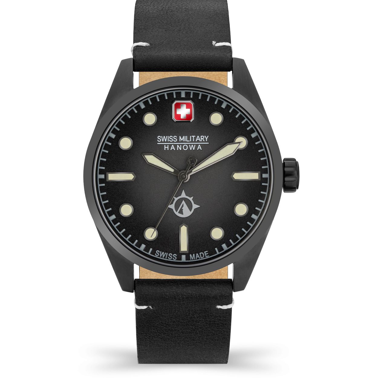 Dit is een horloge van het merk Swiss Military Hanowa. Dit horloge komt uit de serie Mountaineer.

De specificaties van dit horloge zijn: 
Kast:
Kastmateriaal: Edelstaal
Kastkleur: grijs
Kastvorm: Rond
Kastmaat: 42 mm
Wijzerplaatkleur: grijs

Band: 
Bandmateriaal: Leder
Bandkleur: zwart
Sluiting: Gesp

Overige specificaties:
Waterdichtheid: 10 ATM / 100 Meters / 330 Feet
Glassoort: Saffier kristal
