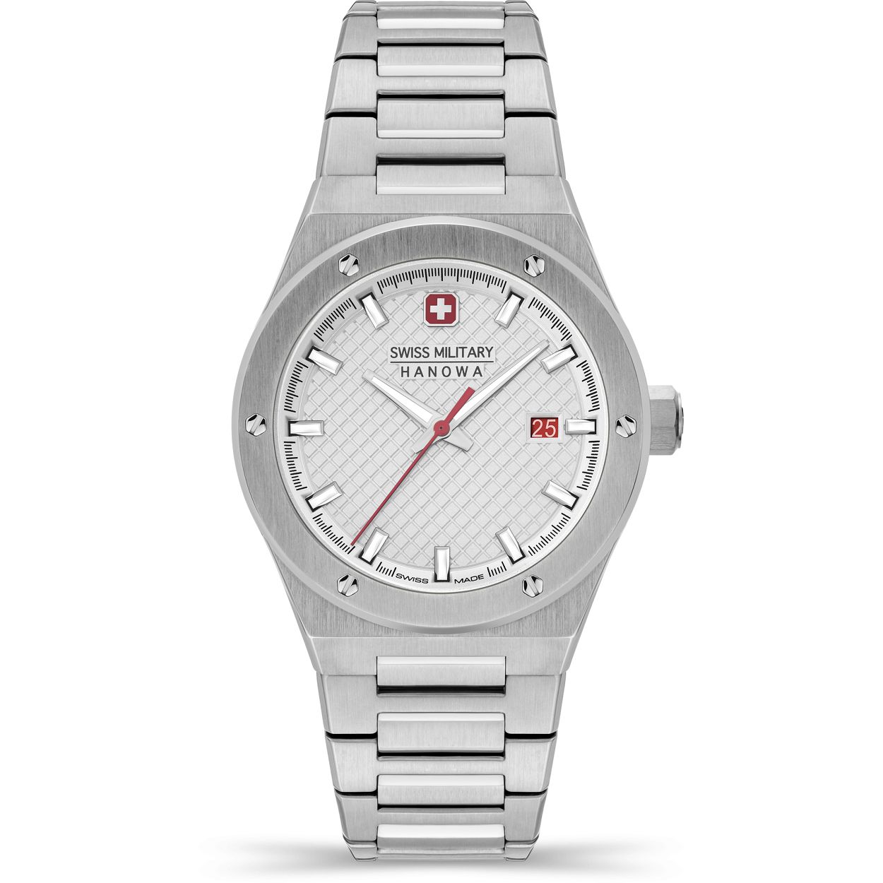 Dit is een horloge van het merk Swiss Military Hanowa. Dit horloge komt uit de serie Sidewinder.

De specificaties van dit horloge zijn: 
Kast:
Kastmateriaal: Edelstaal
Kastkleur: zilver
Kastmaat: 43 mm
Wijzerplaatkleur: zilver

Band: 
Bandmateriaal: Roestvrij staal
Bandkleur: zilver

Overige specificaties:
Waterdichtheid: 10 ATM / 100 Meters / 330 Feet
Glassoort: Saffier kristal
