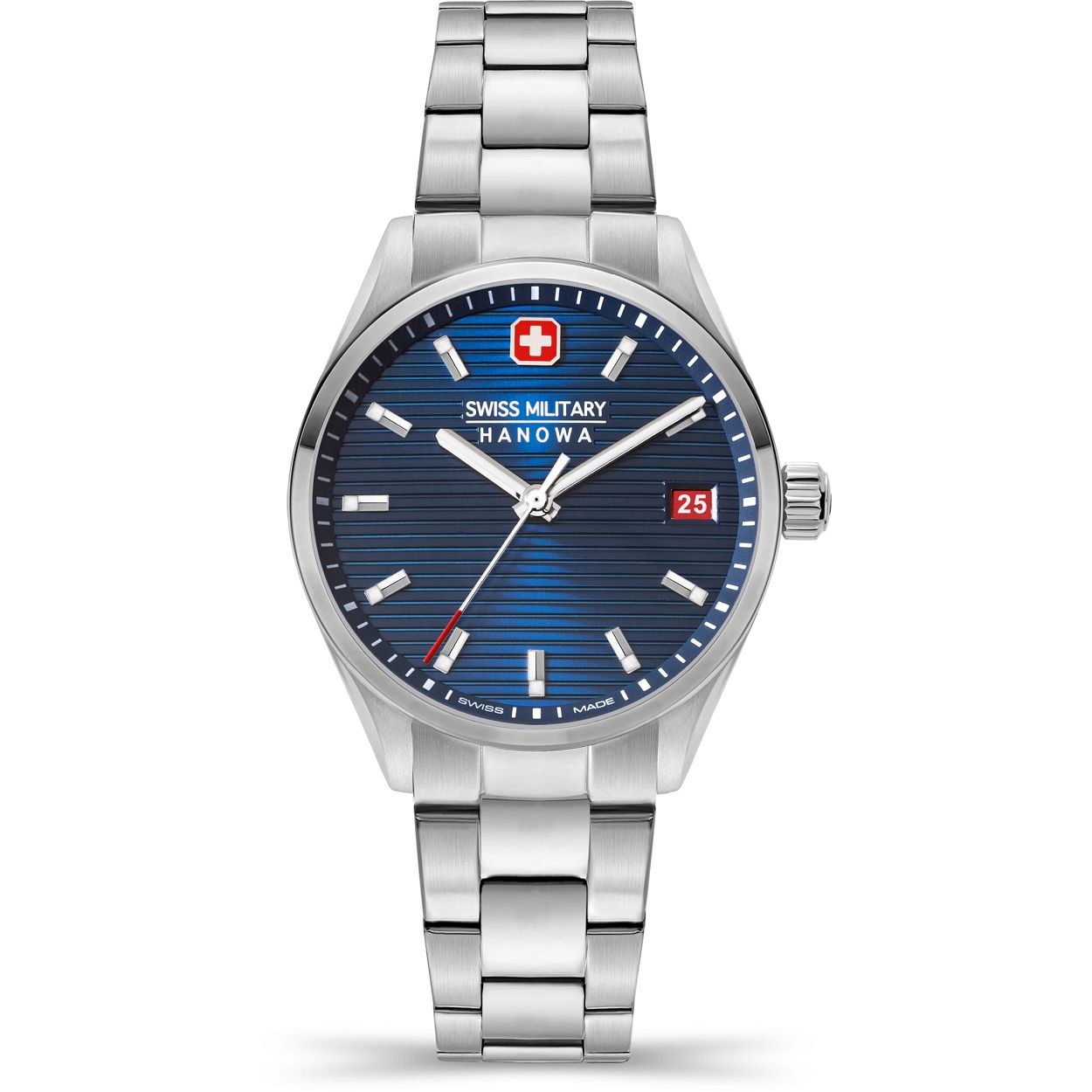 Dit is een horloge van het merk Swiss Military Hanowa. Dit horloge komt uit de serie Roadrunner Lady.

De specificaties van dit horloge zijn: 
Kast:
Kastmateriaal: Edelstaal
Kastkleur: zilver
Kastmaat: 35 mm
Wijzerplaatkleur: blauw

Band: 
Bandmateriaal: Roestvrij staal
Bandkleur: zilver

Overige specificaties:
Waterdichtheid: 10 ATM / 100 Meters / 330 Feet
Glassoort: Saffier kristal

