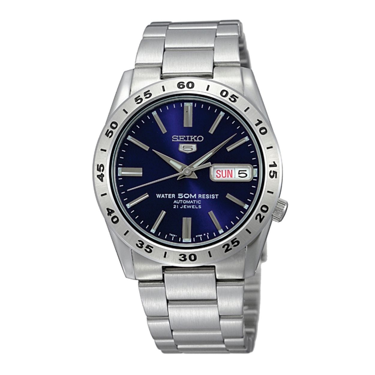 Dit herenhorloge is van het merk Seiko. Het is een analoog horloge gemaakt van staal. De diameter van de kast is 37 mm en de kast is 12 mm dik.
De verdere specificaties van het horloge zijn als volgt:
Glassoort: hardlex mineraal glas
Bandbreedte: 21
Kastmateriaal: staal
Waterdichtheid: 5 ATM
Techniek: automaat
