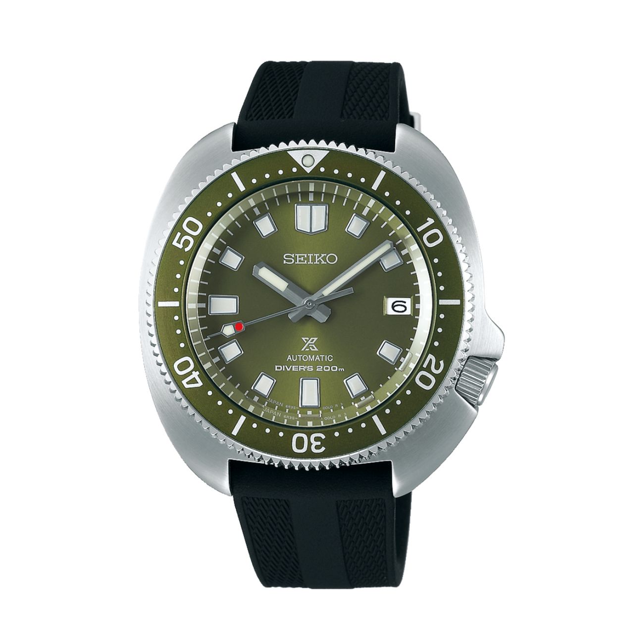 Dit herenhorloge is van het merk Seiko. Het is een analoog horloge gemaakt van siliconen. De diameter van de kast is 42.7 mm en de kast is 14 mm dik.
De verdere specificaties van het horloge zijn als volgt:
Glassoort: saffier glas
Bandbreedte: 20
Kastmateriaal: staal
Waterdichtheid: 20 ATM
Techniek: automaat