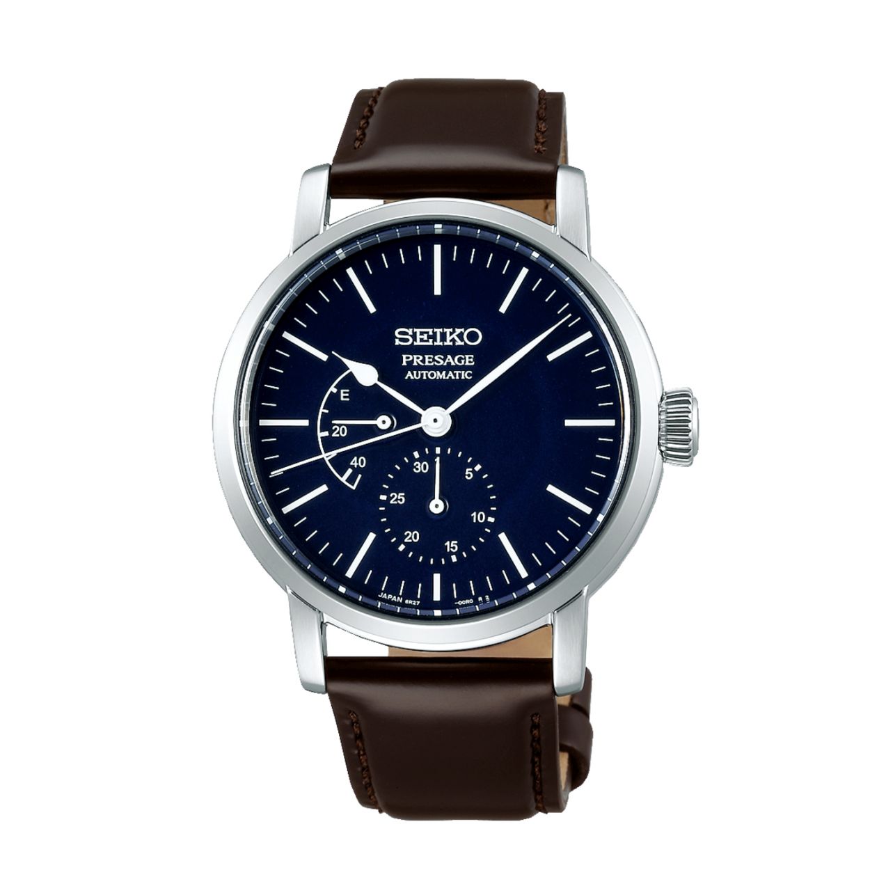 Dit herenhorloge is van het merk Seiko. Het is een analoog horloge gemaakt van leer. De diameter van de kast is 39.9 mm en de kast is 13 mm dik.
De verdere specificaties van het horloge zijn als volgt:
Glassoort: saffier glas
Bandbreedte: 20
Kastmateriaal: staal
Waterdichtheid: 10 ATM
Techniek: automaat