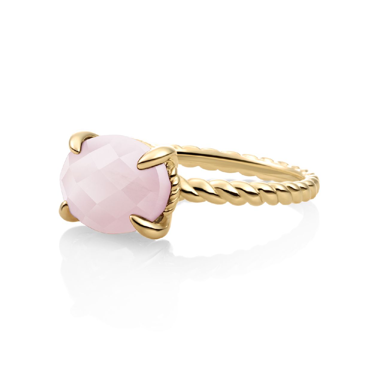 Ring - 9k Goud - Rose Quartz Twist - 52