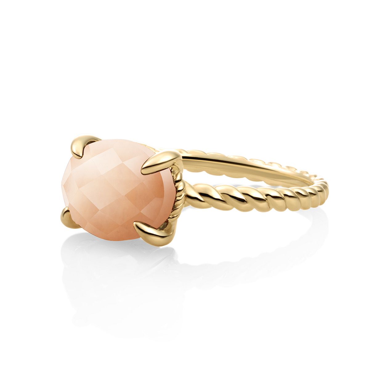 Dit is een ring van het merk Sparkling Jewels. De ringmaat is 56. De kleur is goud. Dit sieraad is gemaakt van 9 karaat. Dit sieraad bevat een perzik rhodoniet (peach rhodonite).