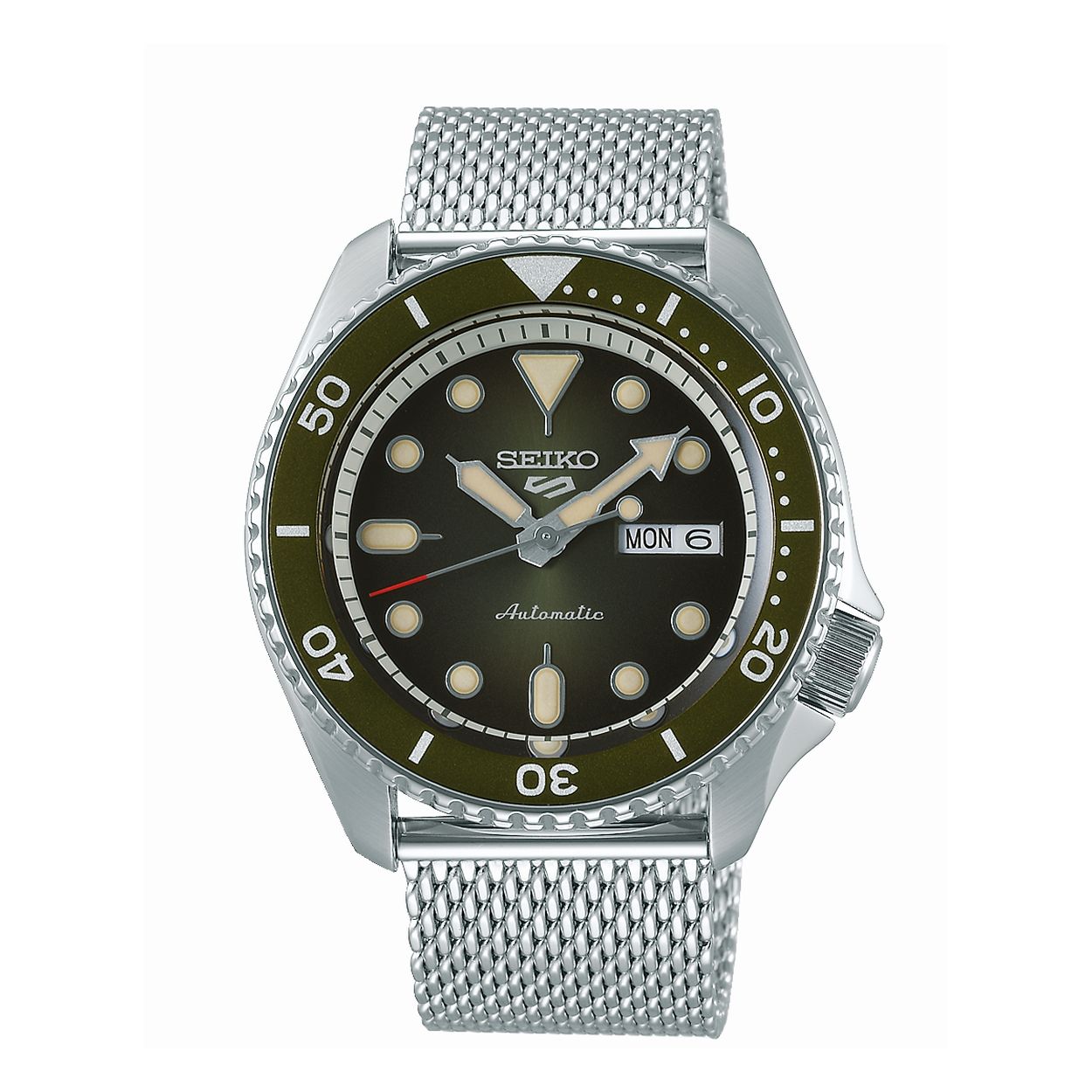 Dit horloge uit de Seiko 5 sports serie heeft een automatisch uurwerk en is 10 atm. Het horloge heeft een 4R36 Seiko kaliber. Het 4R36 Seiko kaliber met dag/datumweergave is een mechanisch kaliber. Het horloge laadt zich tijdens het dragen automatisch op door het omzetten van de arm- en polsbewegingen van de drager in energie. Beweging van het horloge zorgt ervoor dat de hoofdveer van het horloge wordt opgewonden. Deze veer is de energiebron. Handopwinding is ook mogelijk. Wanneer het horloge volledig is opgeladen heeft het een energiereserve van ca. 41 uur. Het tikgetal van deze automaat is 21.600 per uur en het horloge heeft 24 jewels. Het 4R kaliber wordt volledig in-house vervaardigd.