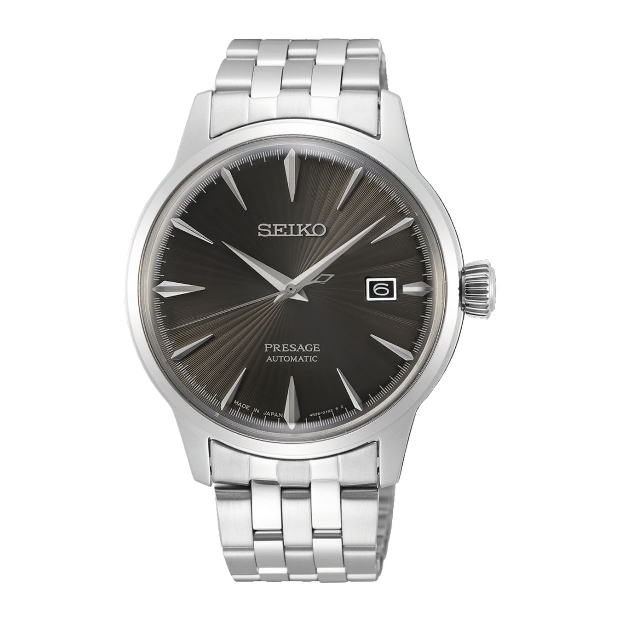 Dit herenhorloge is van het merk Seiko. Het is een analoog horloge gemaakt van staal. De diameter van de kast is 40.5 mm en de kast is 11.8 mm dik.
De verdere specificaties van het horloge zijn als volgt:
Glassoort: hardlex mineraal glas
Bandbreedte: 18
Kastmateriaal: staal
Waterdichtheid: 5 ATM
Techniek: automaat