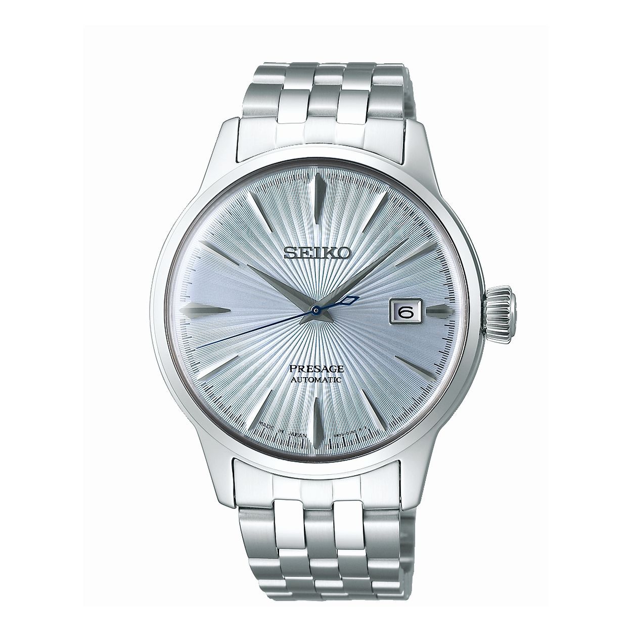 Dit herenhorloge is van het merk Seiko. Het is een analoog horloge gemaakt van staal. De diameter van de kast is 40.5 mm en de kast is 11.8 mm dik.
De verdere specificaties van het horloge zijn als volgt:
Glassoort: hardlex mineraal glas
Bandbreedte: 18
Kastmateriaal: staal
Waterdichtheid: 5 ATM
Techniek: automaat