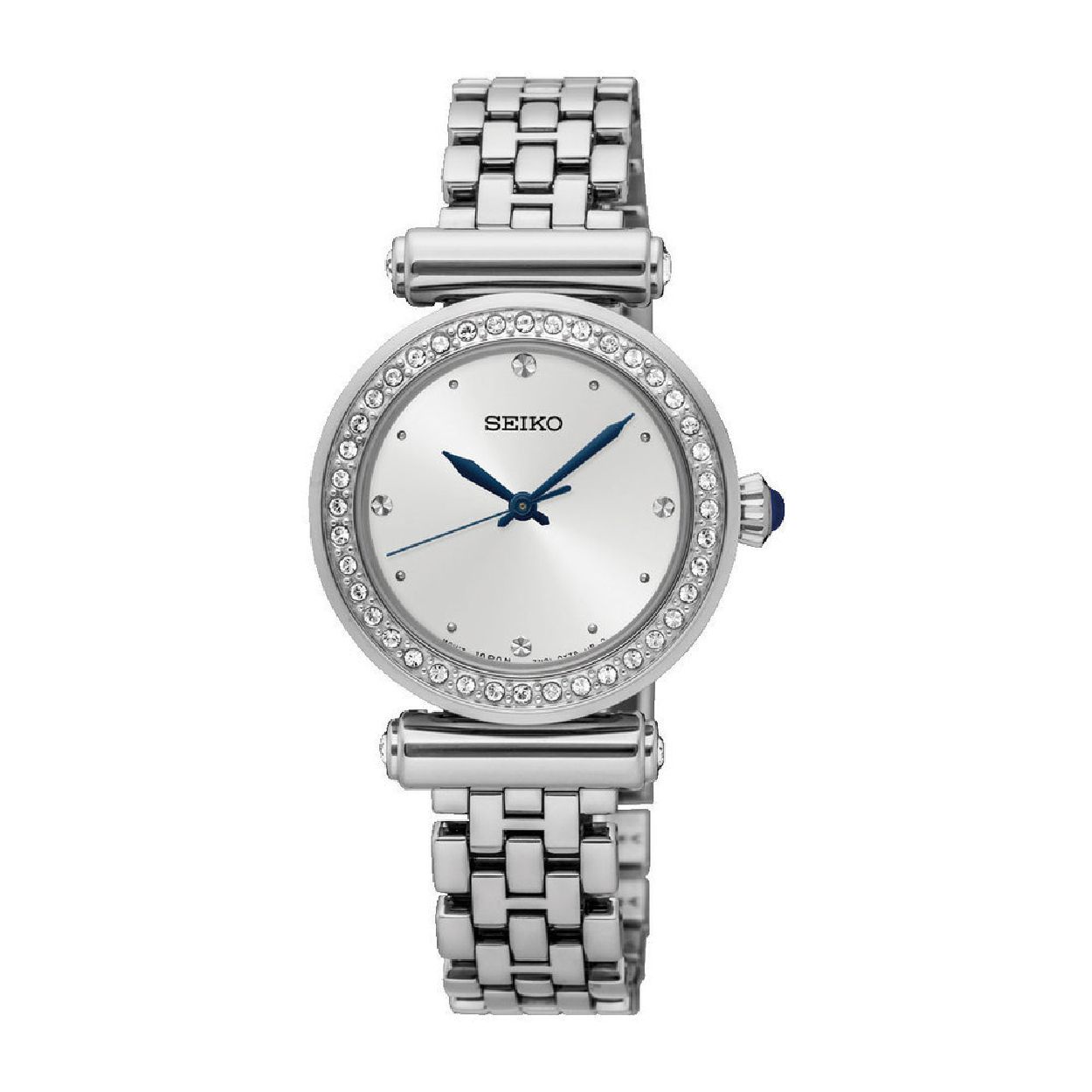Dit dameshorloge is van het merk Seiko. Het is een analoog horloge gemaakt van staal. De diameter van de kast is 27.5 mm en de kast is 7.5 mm dik.
De verdere specificaties van het horloge zijn als volgt:
Glassoort: hardlex mineraal glas
Bandbreedte (mm): 14
Kastmateriaal: staal
Waterdichtheid: 3 ATM
Techniek: quartz
