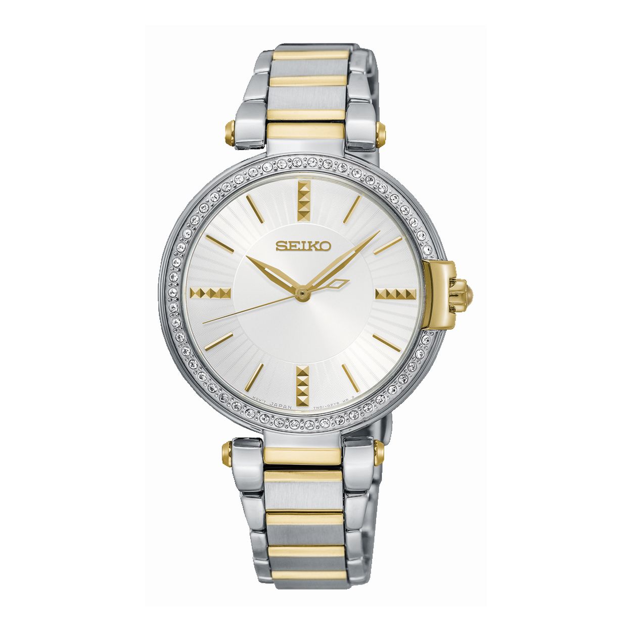 Dit dameshorloge is van het merk Seiko. Het is een analoog horloge gemaakt van staal. De diameter van de kast is 32 mm en de kast is 8 mm dik.
De verdere specificaties van het horloge zijn als volgt:
Glassoort: hardlex mineraal glas
Bandbreedte: 13
Kastmateriaal: staal
Waterdichtheid: 3 ATM
Techniek: quartz